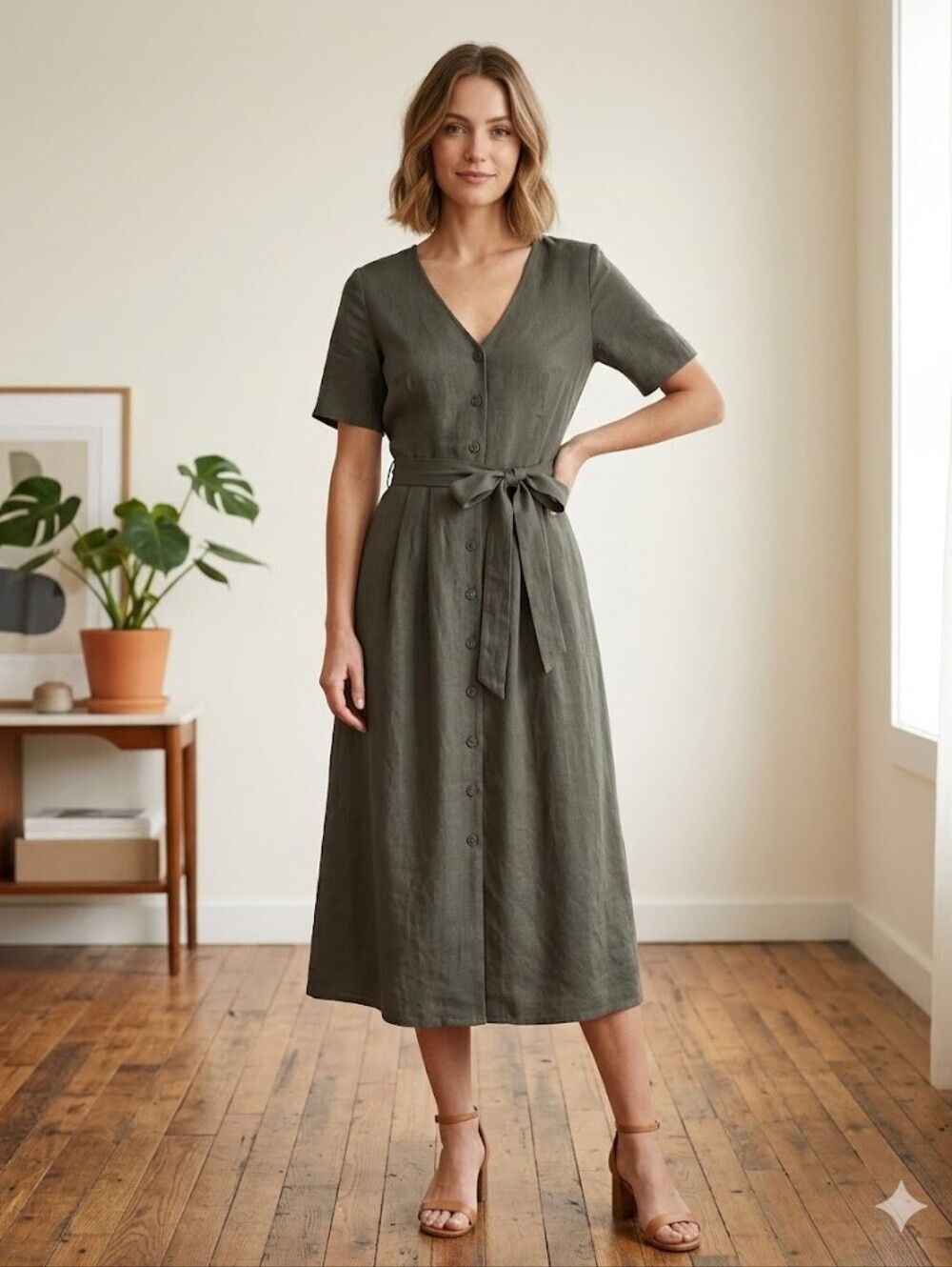 Vetta Button Up Midi Dress XS NWT